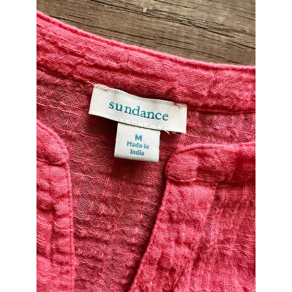 Sundance Catalog Gauze V-Neck Crinkle Pockets Cotton Blend Medium Coral Pink - Picture 2 of 5